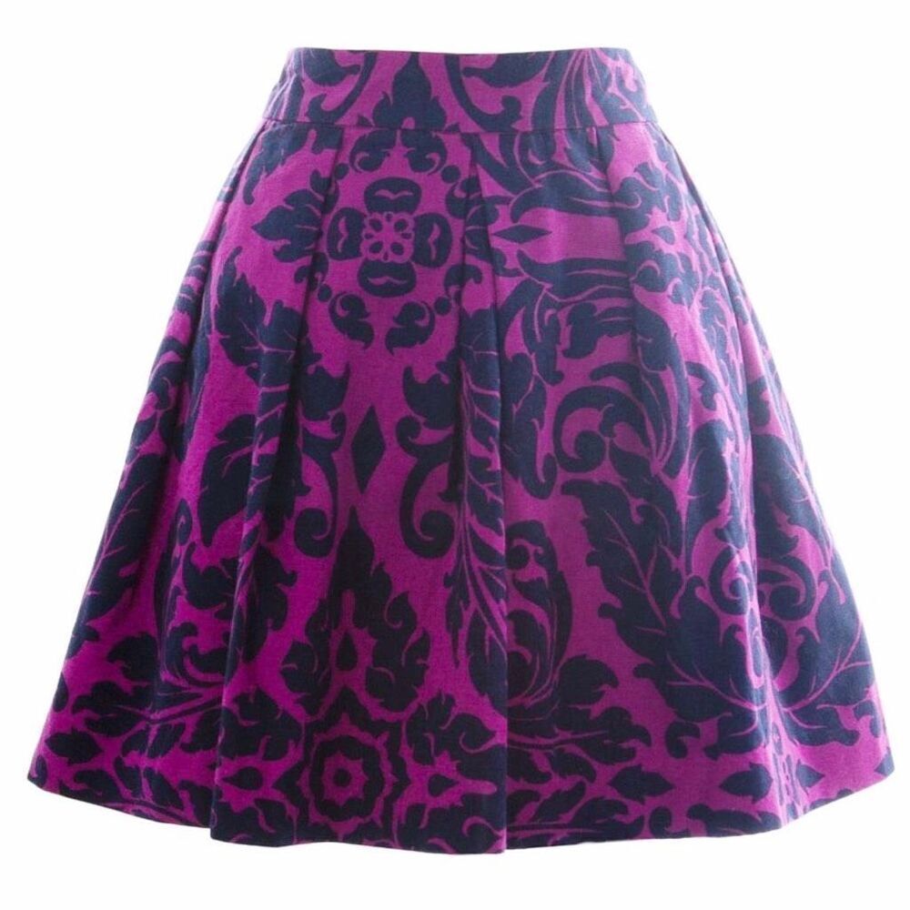 Boden Sophia Pleated Skirt size 14S Navy Fuschia Pockets